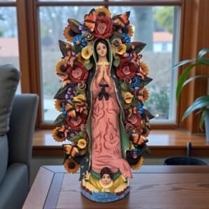 XL Virgin Mary Handmade Clay Piece, Virgen de Guadalupe  Mexican Decoration, Mary Virgin Sculpture,Metepec Estado de México Virgencita 23.7”