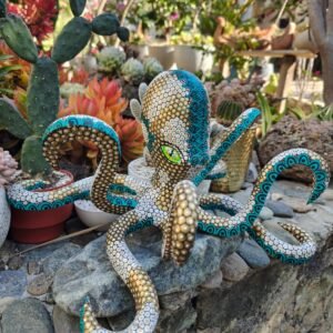 Octopus Figure Mexican Folk Art Alebrije Sculpture, Wooden As Mexican Decoration Statue, Made Of Wood And Carved By Hand