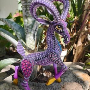 Ram Bighorn Sheep Figurine Mexican Folk Art Alebrije Statue, Wooden Deer As Mexican Decoration Sculpture, Made Of Wood And Carved By Hand