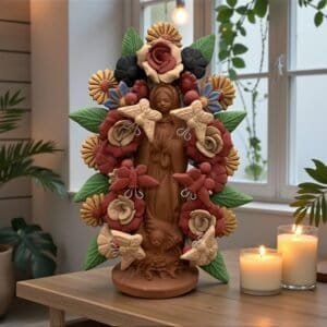 Virgin Mary Handmade Clay Piece, Virgen de Guadalupe  Mexican Decoration, Mary Virgin Sculpture, Metepec Estado de México Virgencita