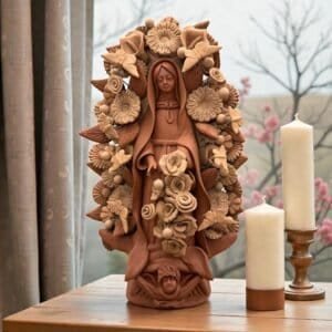 Virgin Mary Handmade Clay Piece, Virgen de Guadalupe  Mexican Decoration, Mary Virgin Sculpture, Metepec Estado de México Virgencita