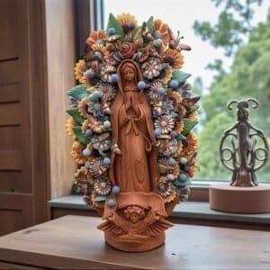 XL Handmade Clay Virgin Mary Sculpture, Mexican Folk Art, 20"