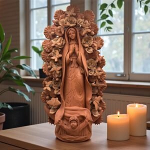 XL Large Virgin Mary clay pieces, Wall hanging  ornaments,  Mexican decoration, Mary Virgin 23.7” sculpture, Technique natural color