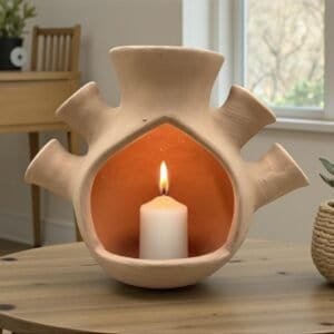 Heart Shaped Candle Holder From Metepec, Mexican Pottery Decor, Artisan Clay Candle Lantern, Rustic Terracotta Home