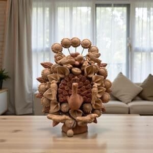 Peacock Tree Of Life Sculpture, Natural Clay Mexican Folk Art, Artisan Pottery From Metepec 4.33” High