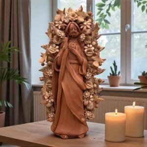 Saint Jude Thaddeus Clay Statue From Metepec Estado de México, San Juditas Folk Art Artisans Handmade, Religious Home Decor Spiritual 15”