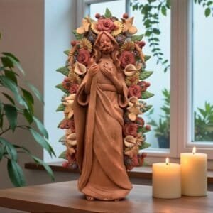 Saint Jude Thaddeus Clay Statue From Metepec Estado de México, San Juditas Folk Art Artisans Handmade, Religious Home Decor Spiritual 15”