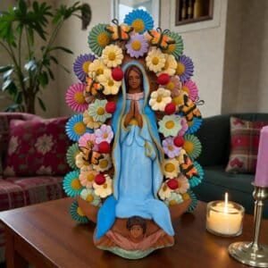 Virgin Mary Handmade Clay Piece, Virgen de Guadalupe  Mexican Decoration, Mary Virgin Sculpture, Metepec Estado de México Virgencita
