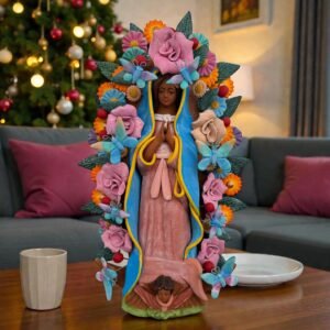 Virgin Mary Handmade Clay Piece, Virgen de Guadalupe  Mexican Decoration, Mary Virgin Sculpture, Metepec Estado de México Virgencita