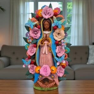 Virgin Mary Handmade Clay Piece, Virgen de Guadalupe  Mexican Decoration, Mary Virgin Sculpture, Metepec Estado de México Virgencita