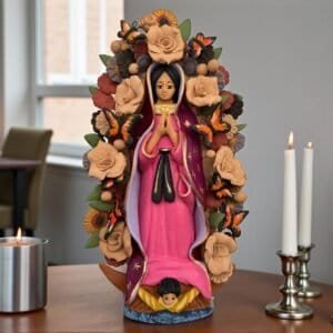 Virgin Mary Handmade Clay Piece, Virgen de Guadalupe  Mexican Decoration, Mary Virgin Sculpture, Metepec Estado de México Virgencita