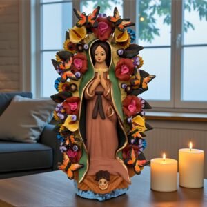 Virgin Mary Handmade Clay Piece, Virgen de Guadalupe  Mexican Decoration, Mary Virgin Sculpture, Metepec Estado de México Virgencita