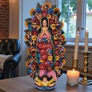 XL Virgin Mary Handmade Clay Piece, Virgen de Guadalupe  Mexican Decoration, Mary Virgin Sculpture,Metepec Estado de México Virgencita 23.7”