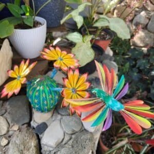 Hummingbird Statue Cactus Biznaga Alebrije Sculpture, Wooden Mexican Decoration Figure, Made Of Wood And Carved By Hand ASK FOR CUSTOMIZE