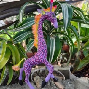 Giraffe Sculpture Mexican Folk Art Alebrije Figurine, Giraffe Wooden As Mexican Decoration Statue, Made Of Wood And Carved By Hand