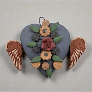 Miniature Clay Heart Wall Hanging Ornament Artistic  Metepec  México By Artisans Handmade Crafts, Home Decor Folk Art,  Pigment Technique
