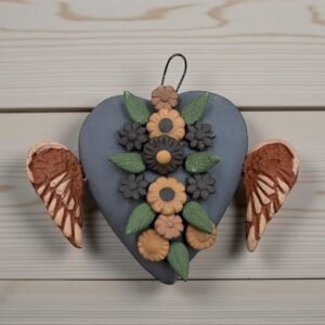 Miniature Clay Heart Wall Hanging Ornament Artistic  Metepec  México By Artisans Handmade Crafts, Home Decor Folk Art,  Pigment Technique