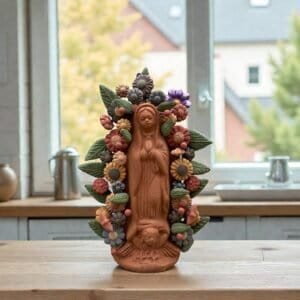 Virgin Mary clay pieces, Wall hanging  ornaments,  Mexican decoration, Mary Virgin sculpture, Technique “pigmento” natural colors.
