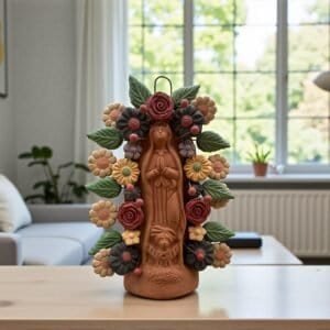 Virgin Mary clay pieces, Wall hanging  ornaments,  Mexican decoration, Mary Virgin sculpture, Technique “pigmento” natural colors. Metepec
