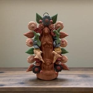 Virgin Mary clay pieces, Wall hanging  ornaments,  Mexican decoration, Mary Virgin sculpture, Technique “pigmento” natural colors. Metepec