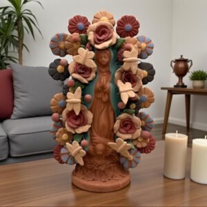 Virgin Mary Handmade Clay Piece, Virgen de Guadalupe  Mexican Decoration, Mary Virgin Sculpture, Metepec Estado de México Virgencita