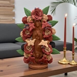 Virgin Mary Handmade Clay Piece, Virgen de Guadalupe  Mexican Decoration, Mary Virgin Sculpture, Metepec Estado de México Virgencita