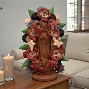 Virgin Mary Handmade Clay Piece, Virgen de Guadalupe  Mexican Decoration, Mary Virgin Sculpture, Metepec Estado de México Virgencita