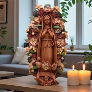 Virgin Mary Handmade Clay Piece, Virgen de Guadalupe  Mexican Decoration, Mary Virgin Sculpture, Metepec Estado de México Virgencita