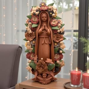 Virgin Mary Handmade Clay Piece, Virgen de Guadalupe  Mexican Decoration, Mary Virgin Sculpture, Metepec Estado de México Virgencita