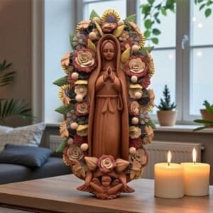 Virgin Mary Handmade Clay Piece, Virgen de Guadalupe  Mexican Decoration, Mary Virgin Sculpture, Metepec Estado de México Virgencita