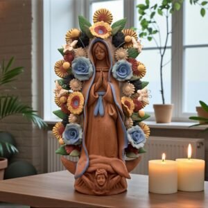 Virgin Mary Handmade Clay Piece, Virgen de Guadalupe  Mexican Decoration, Mary Virgin Sculpture, Metepec Estado de México Virgencita