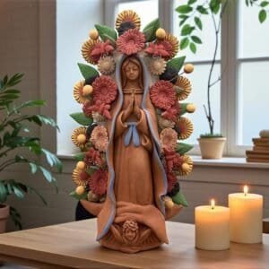 Virgin Mary Handmade Clay Piece, Virgen de Guadalupe  Mexican Decoration, Mary Virgin Sculpture, Metepec Estado de México Virgencita