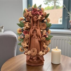 Virgin Mary Handmade Clay Piece, Virgen de Guadalupe  Mexican Decoration, Mary Virgin Sculpture, Metepec Estado de México Virgencita