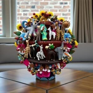 The Arc of Moises, Animals Candle Holder, Tree of life, Candelabra, Arbol de la vida, Mexican Pottery, Mexican Candelabra 9.5” High