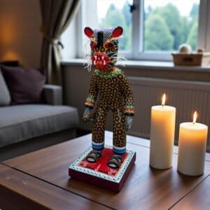 Jaguar Dancer From Capula, Mexican Folk Art Sculpture, Danza Del Jaguar Figurine, Hand Painted Clay Art, Traditional Michoacan Artisan Decor