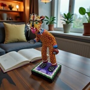 Jaguar Dancer From Capula, Mexican Folk Art Sculpture, Danza Del Jaguar Figurine, Hand Painted Clay Art, Traditional Michoacan Artisan Decor