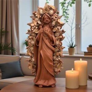 Saint Jude Thaddeus Clay Statue From Metepec Estado de México, San Juditas Folk Art Artisans Handmade, Religious Home Decor Spiritual 15”