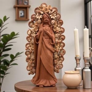 Saint Jude Thaddeus Clay Statue From Metepec Estado de México, San Juditas Folk Art Artisans Handmade, Religious Home Decor Spiritual 15”