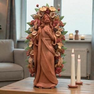 Saint Jude Thaddeus Clay Statue From Metepec Estado de México, San Juditas Folk Art Artisans Handmade, Religious Home Decor Spiritual 15”