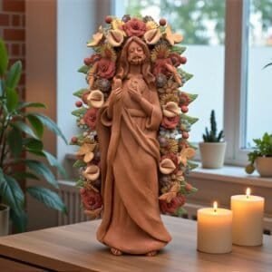 Saint Jude Thaddeus Clay Statue From Metepec Estado de México, San Juditas Folk Art Artisans Handmade, Religious Home Decor Spiritual 15”